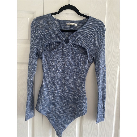 Abercrombie & Fitch Tops - Abercrombie Fitch Women's Large Blue Ribbed Knit Bodysuit NEW Clean Girl Boho
